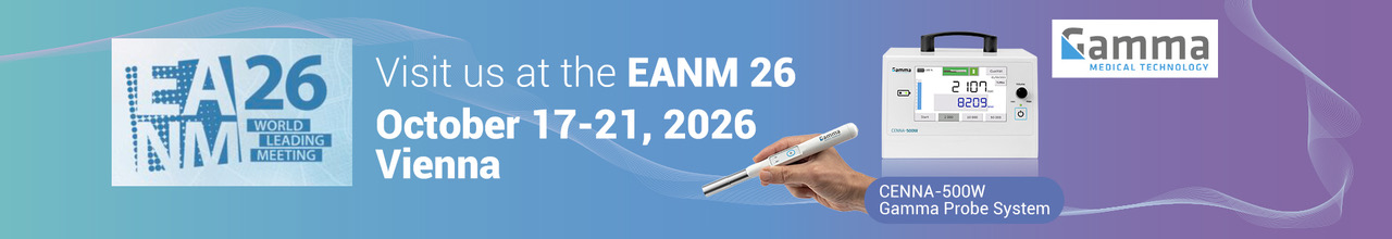 Banner mit Logo von EANM26, Daten zur Veranstaltung, einem medizinischen Gerät und bunter Grafik
